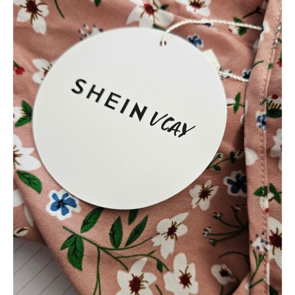 Shein Mauve Pink Floral Surplice Romper sz M New - Picture 4 of 4